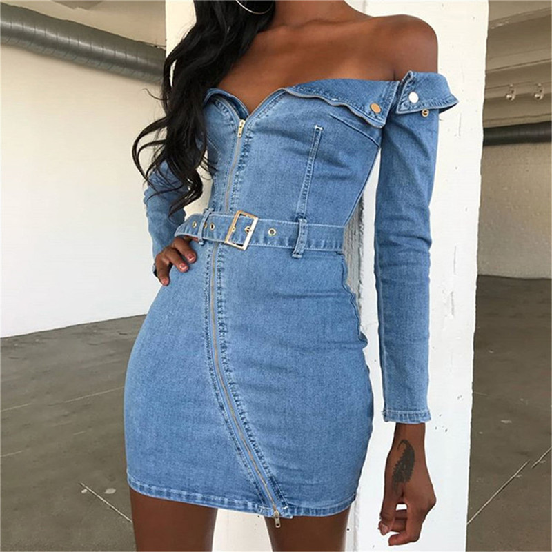 off shoulder jeans dress