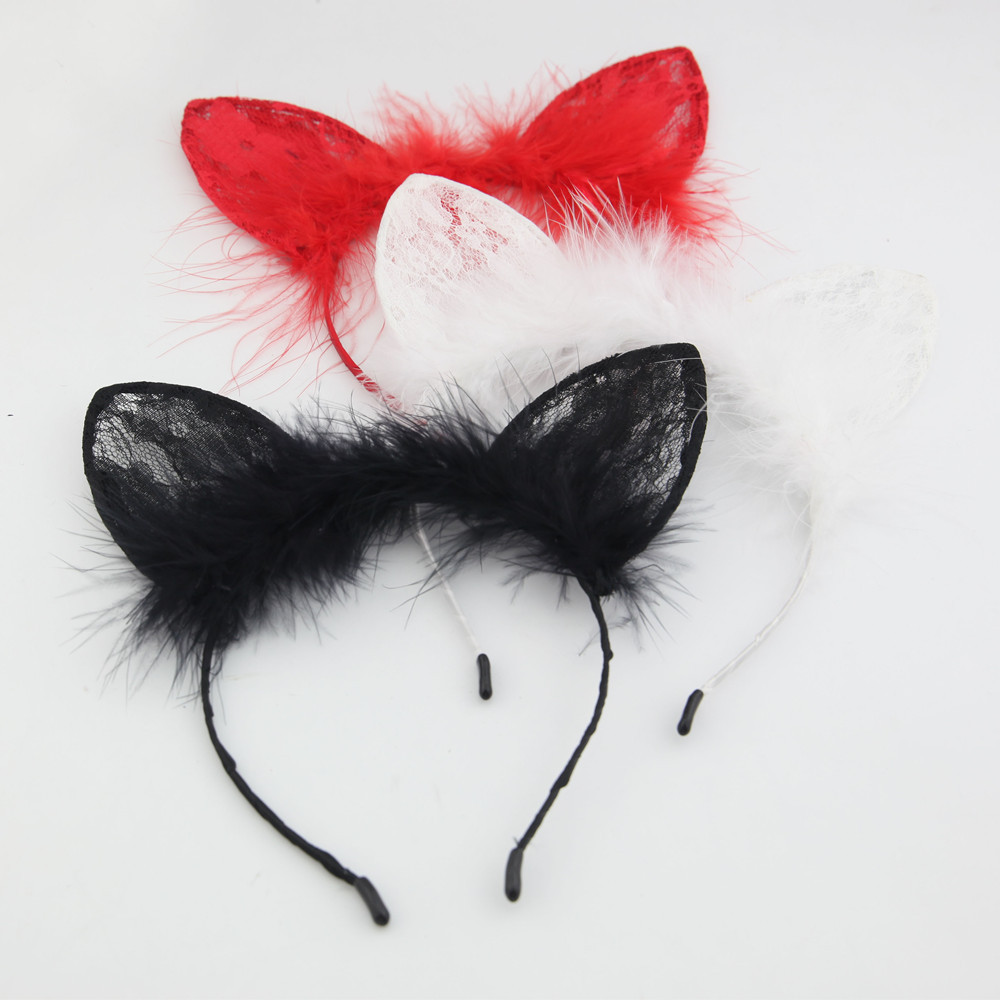 Lace Cat Ears Fine Hair Band Solid Colorheadband display picture 12