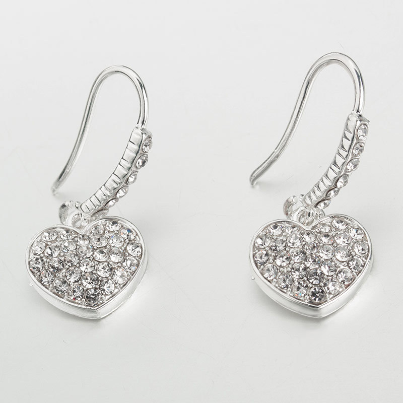 Simple And Stylish Full Of Diamond Heart Love Ear Hook Silver-plated Earrings display picture 4