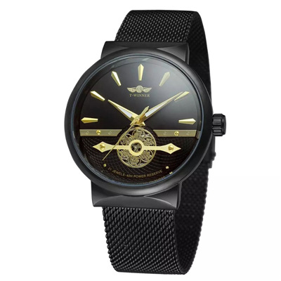Winner-162G hombres de negocios reloj mecánico automático casual correa de acero máquina transparente inferior reloj mecánico
