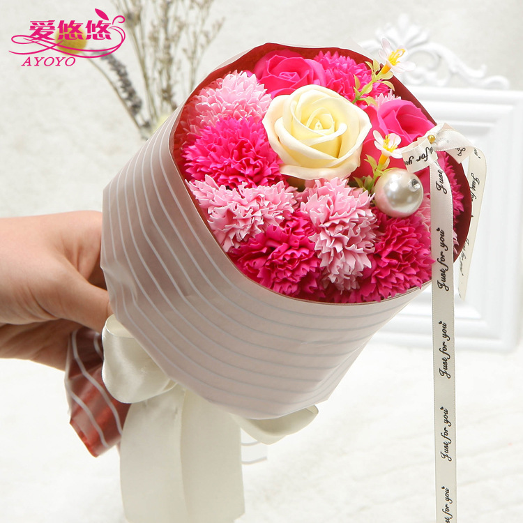 Valentine's Day originality gift Soap flower Carnation Hands Bouquet of flowers Gift box Korean Edition simulation rose Upscale gift