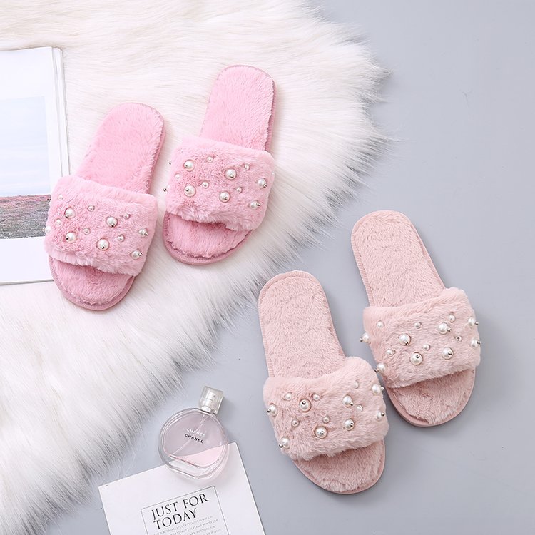 women s furry pearl warm home cotton slippers nihaostyles clothing wholesale NSKJX71200