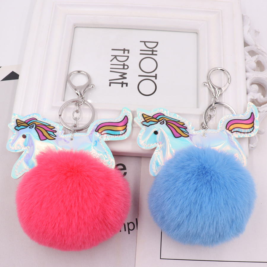 8cm imitación Rex conejo bola colgante láser pu cuero unicornio llavero Pegasus felpa bolsa colgante al por mayor