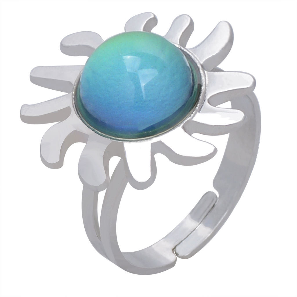 Retro Fashion Sun Ray Gemstone Temperature-sensing Opening Ring display picture 12
