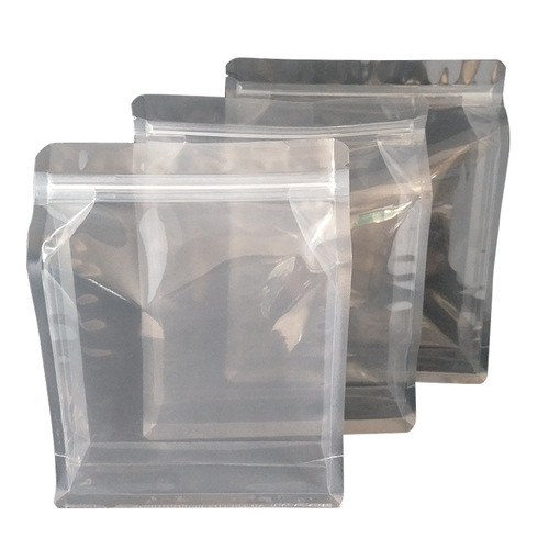 Wholesale eight-side sealing zipper transparent bag, plastic food grade composite packaging bag, eight-side sealing flat bottom bag