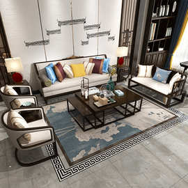 新中式实木沙发组合现代简约家用布艺沙发高端大气整装家具定制
