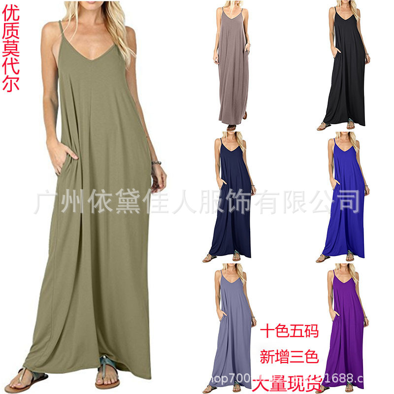 Amazon ebay Explosive money 2019 Spring new pattern Solid pocket camisole vest Dress Cross-border spot