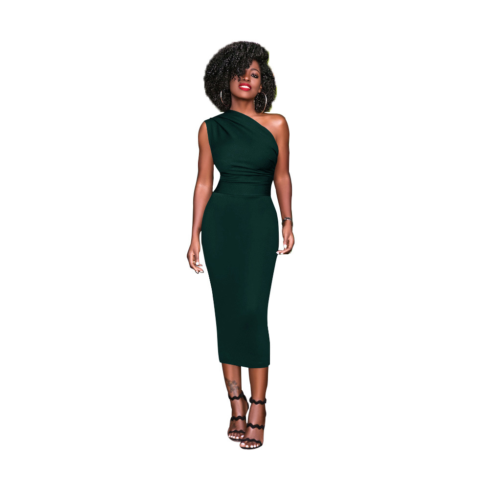 Women Clothing Solid Color Sexy off-Shoulder Dress