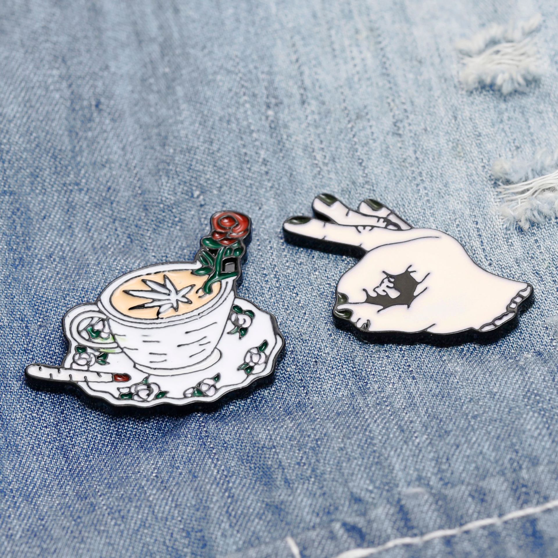 Fashion Brooch New Rose Coffee Cup Ok Gesture Punk Fun Brooch Jewelry Wholesale Nihaojewelry display picture 3