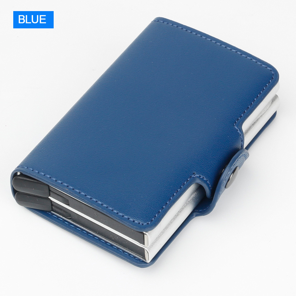 automatic pop-up metal wallet antitheft anti-magnetic RFID card case aluminum metal card  PU leather credit card holder