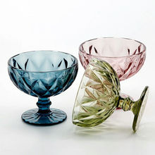 创意欧式复古浮雕冰淇淋杯彩色冰淇淋碗甜品杯玻璃高脚杯