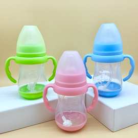 厂家批发新生婴儿宽口径PP感温吸管奶瓶宝宝感温塑料奶瓶耐摔手柄