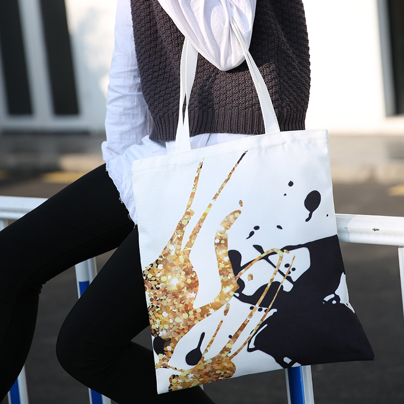 手提帆布购物袋黑白彩绘包定做创意时尚单肩女帆布袋印大包现货