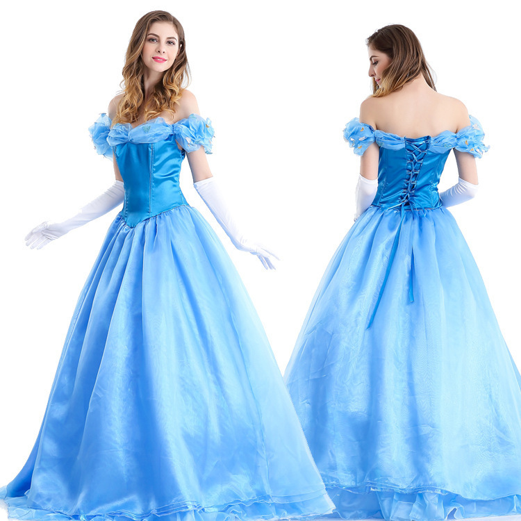 Halloween cosplay Cinderella Snow White Bella Adult Costume Female Blue Dress Stage Performance Dress