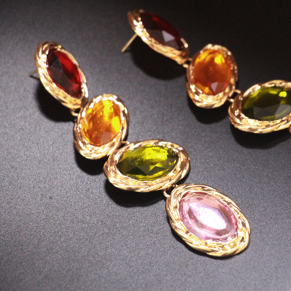 Color Block Pattern Women'S Gender 1 Pair Fashion Color Block Glass Plating Women's Drop Earrings
