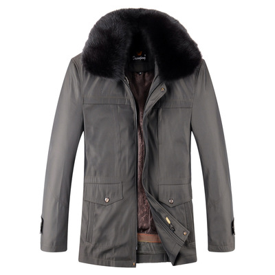 Middle and old age leisure time men's wear Nick garment cotton-padded clothes Rabbit Internal bile cotton-padded clothes coat collocation Fox feather collar Large coat