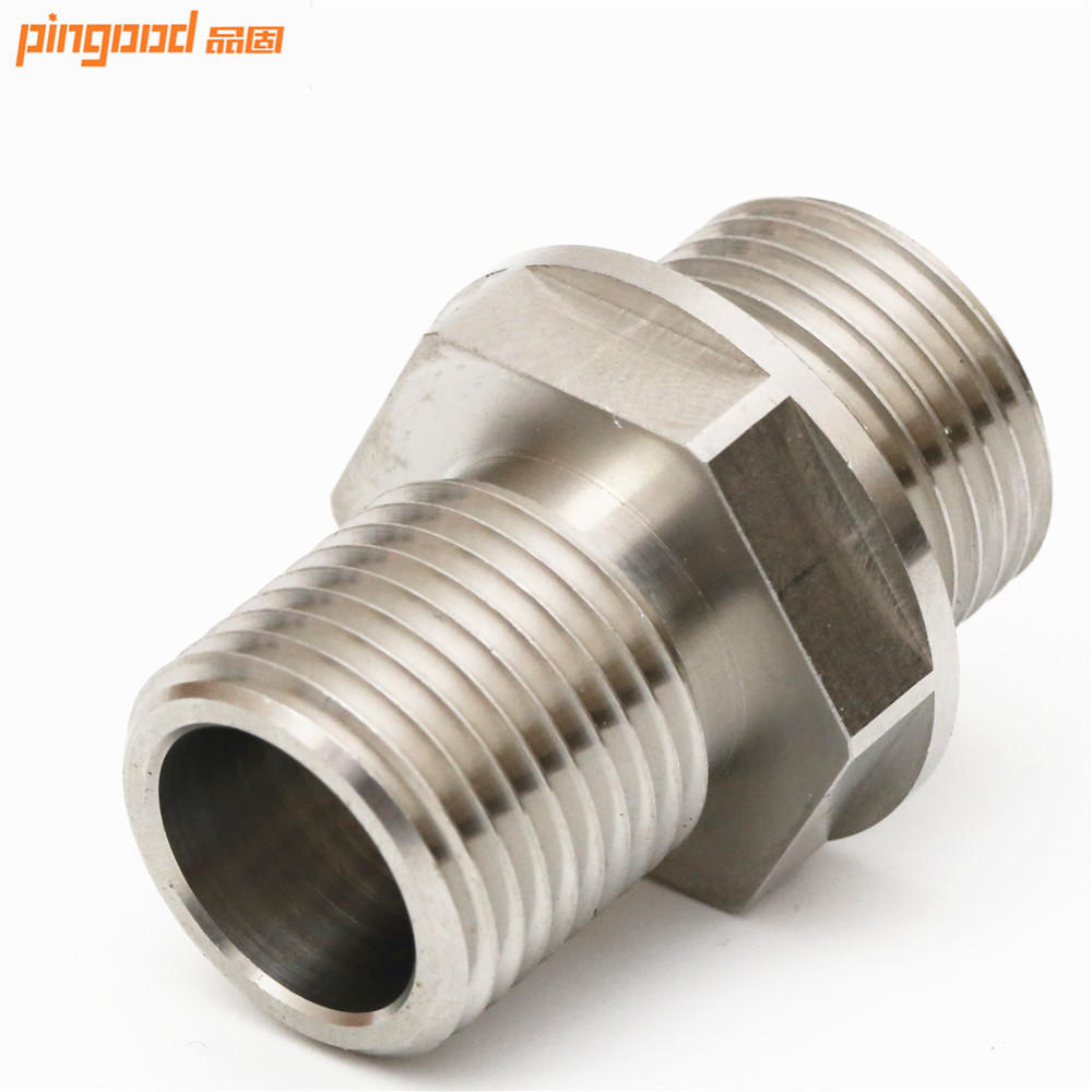 五金厂CNC订制防水暖对接接头 非标外螺纹六角直通不锈钢水管接头