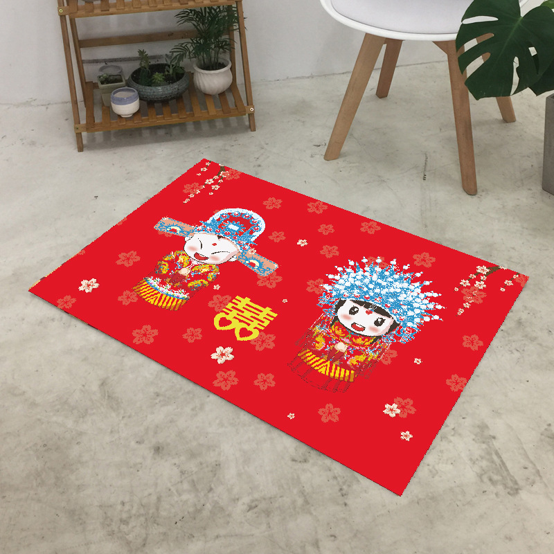 厂家直销新年喜庆家居进门防尘婚庆地毯批发卧室床边脚垫婚庆地垫|ru