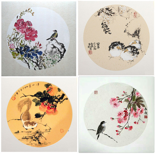 Manufacturer wholesale cooked rice paper, lens mirror antique round calligraphy linen paper, blank white Chinese painting fan cardboard