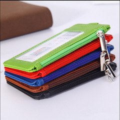 Factory-made PU work badge card holder with multi-card slots, multi-functional zipper badge key ring, extendable clip strap, new style
