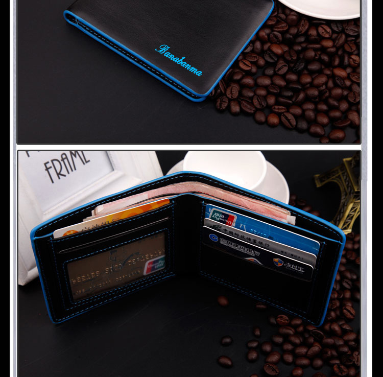 Koreanische Version der neuen mehrfarbigen kurzen Brieftasche aus Eisenblech mit feinen Linien und Farbkanten fr Herren horizontale Brieftaschenpicture6