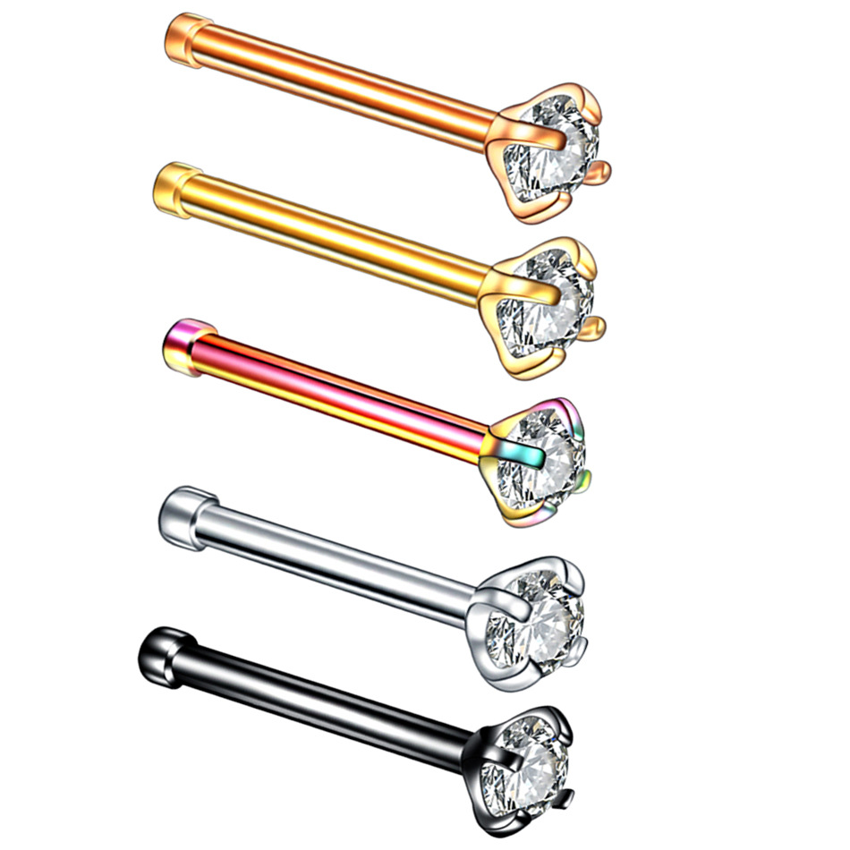 Simple Style Solid Color Stainless Steel Inlay Zircon Nose Studs 1 Piece display picture 2