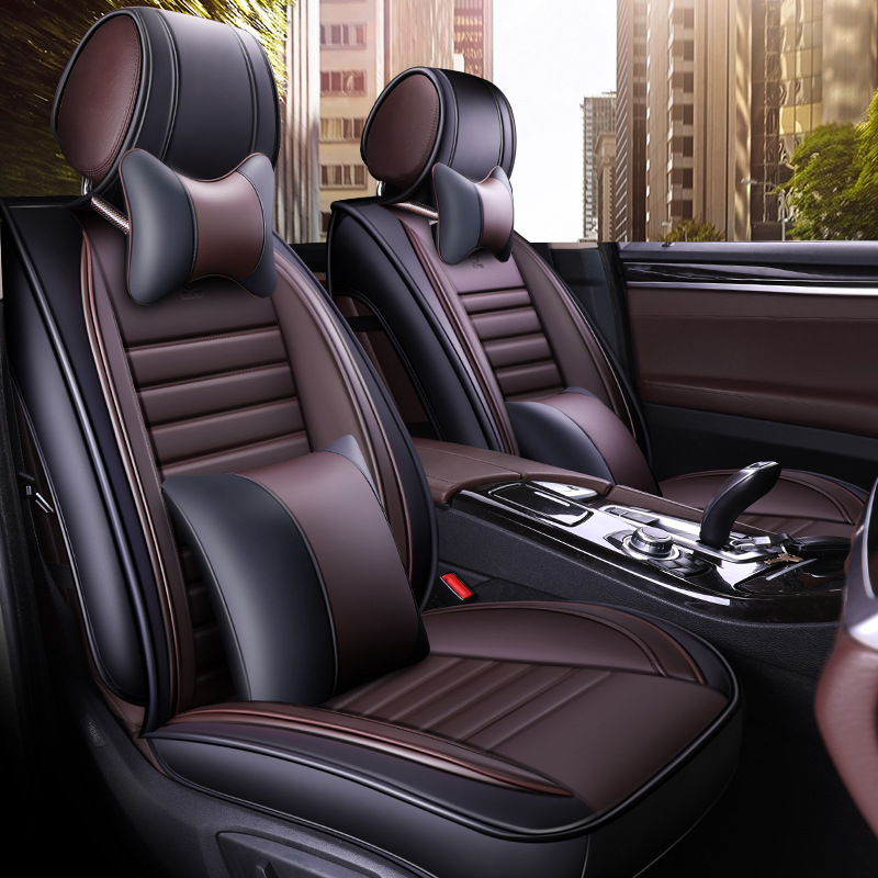 2018新款全包围拼色全皮横条纹汽车座垫四季通用一件代发
