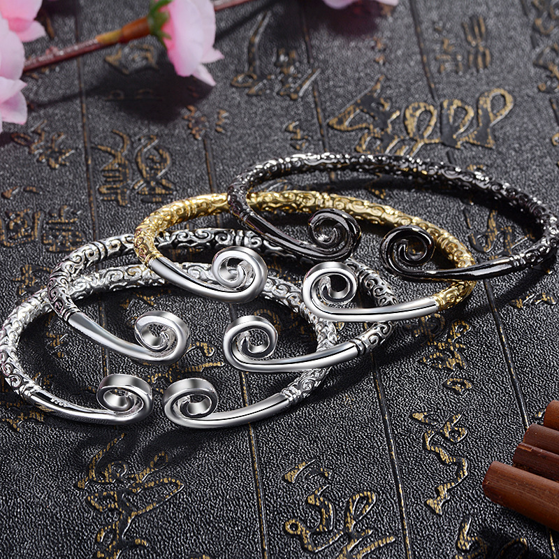 复古紧箍咒手镯 镀银大圣孙悟空手镯情侣时尚金箍棒手镯批发直销|ru