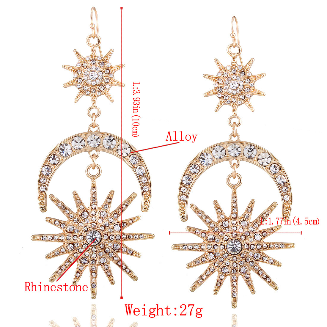 Title 1, Fashion Exaggerated Sun Moon Earrings, Metal Al...