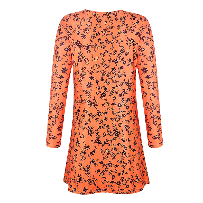 loose off wear round neck long sleeve printed dress  NSKX18943