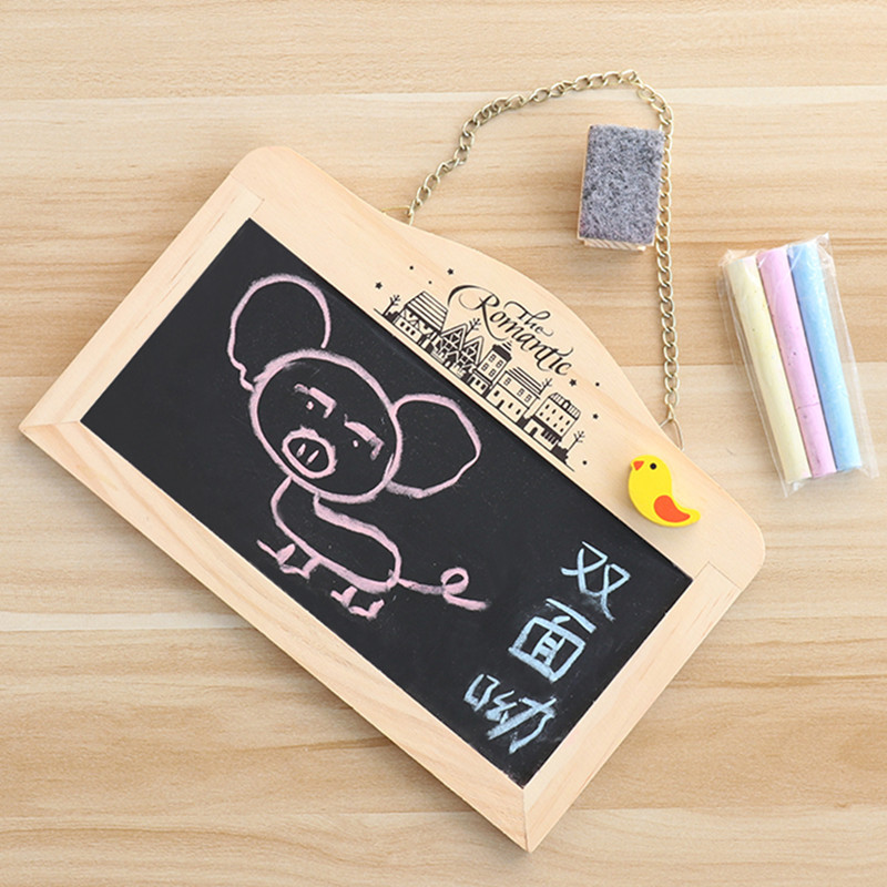 批发韩国文具可爱木质挂式小黑板 带磁性双面家用儿童黑板留言板