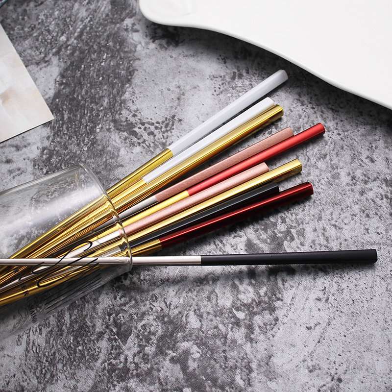 北欧304不锈钢彩色筷子 23cm葡萄牙家用餐具方形防烫筷定制Logo