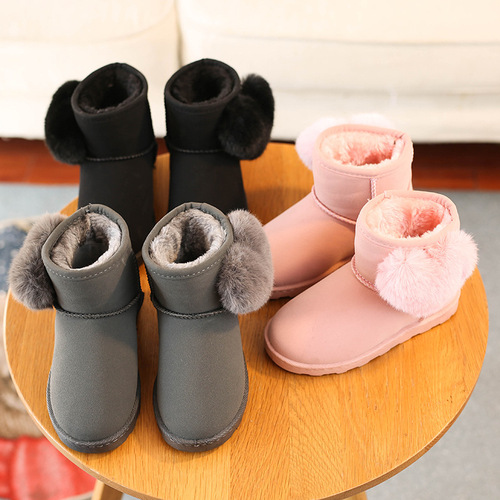 New winter children's shoes, solid color children's snow boots, warm children's boots, waterproof, cute paste discs, parent-child style for girls