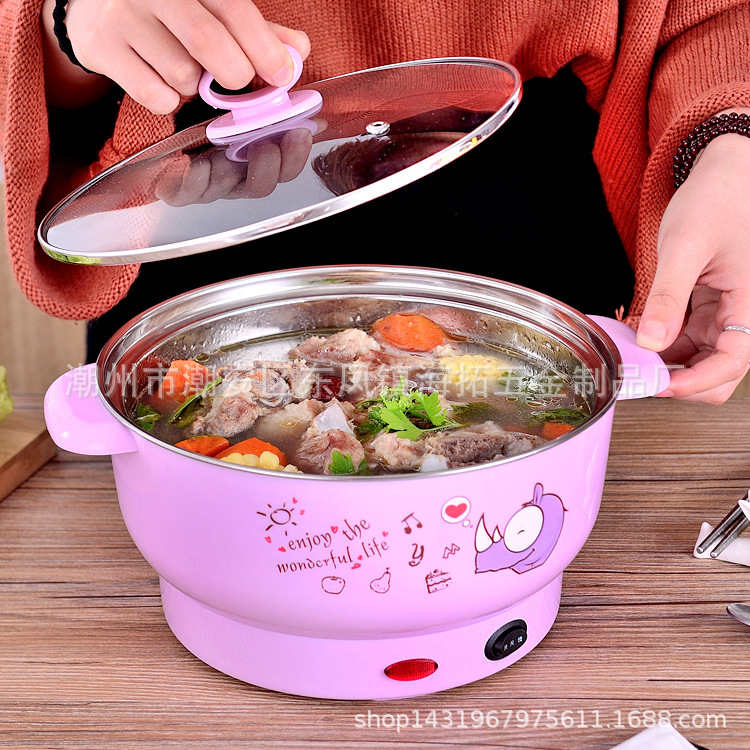 电煮锅迷你多用韩式多功能电热锅家用电火锅学生宿舍不锈钢煮面锅|ru