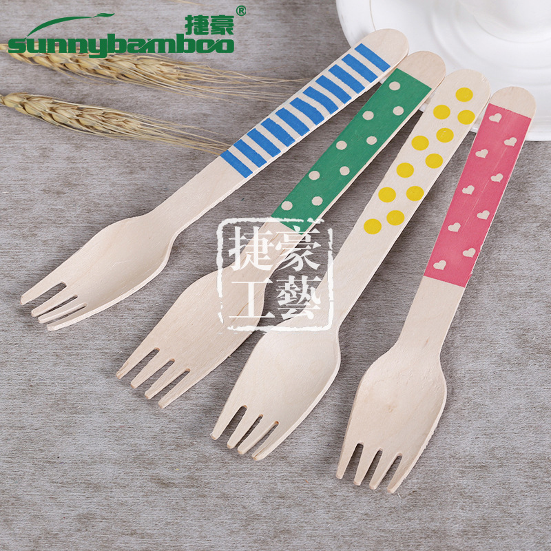 【 Jiehao Bamboo and Wood 】 Printed disposable tableware, outdoor travel portable wooden forks, restaurant disposable forks, wooden fork manufacturer wholesale disposable tableware detail image 7