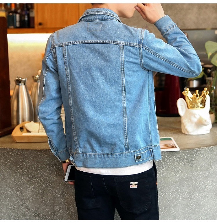 Men Lapel Collar Flap Pocket Buttoned Denim Jacket