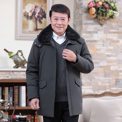 Middle and old age thickening keep warm Mid length version man XL grandpa Down Jackets men's wear Middle-aged person coat Dad installed