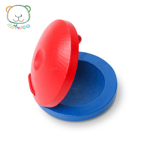 Wooden Natural Color Orff Percussion Clappers, Circle Percussion Plates, Red and Blue Children's Clappers, Baby Music Toys