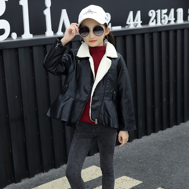 Korean Edition girl locomotive leather clothing 2019 Autumn and winter new pattern CUHK pu Leather coat jacket children leather jacket