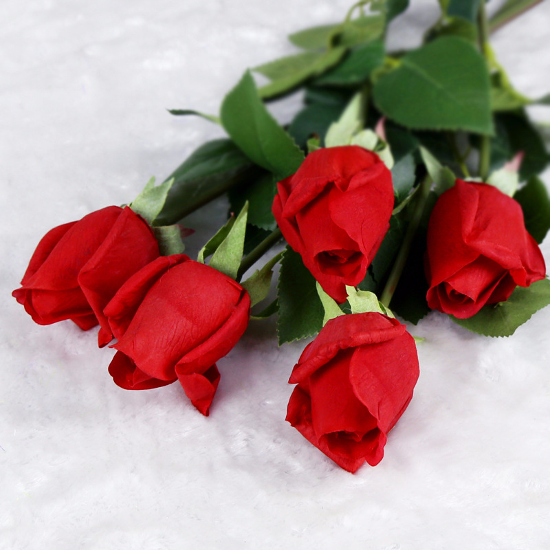 情人节玫瑰保湿单支婚庆玫瑰花朵花头绒布假花束插花送礼摆件