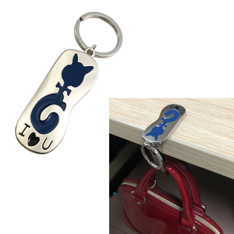 Factory model multi-functional hanging bag hook with key chain function portable cat hook desktop hook logo