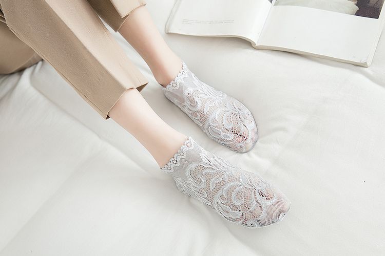 lace cotton bottom deep mouth socks NSFN40055