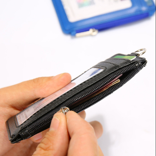 Factory-made PU work badge card holder with multi-card slots, multi-functional zipper badge key ring, extendable clip strap, new style