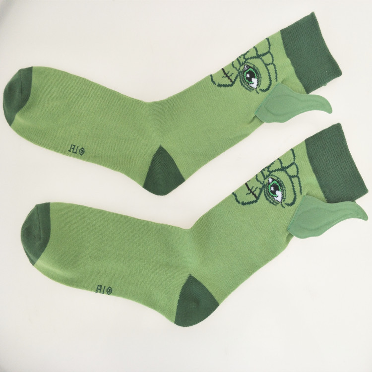 Cotton Mid-barrel Star Wars Master Yoda Mid-barrel Men's Socks Cotton Green Ears Personalized Socks Funny Men's Socks