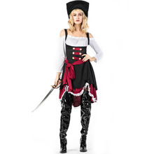 萬聖節海盜服 女款騎士裝 黑色長款氣質海盜裝 角色扮演服 游戲服