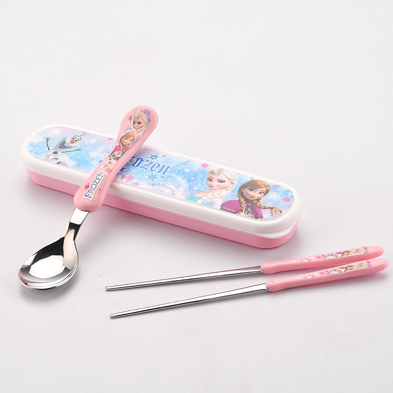 智贝描述图：冰雪奇缘儿童餐具迪士尼学生勺子筷子 调羹便捷可爱