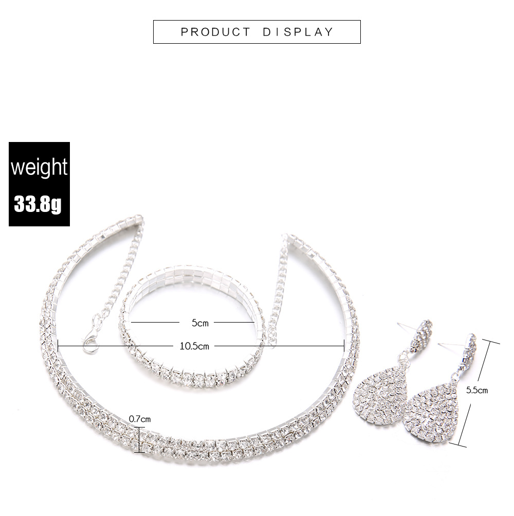 Fashion Personality Full Diamond Multi-layer Collar Necklace Earrings Bracelet Three-piece Set display picture 4