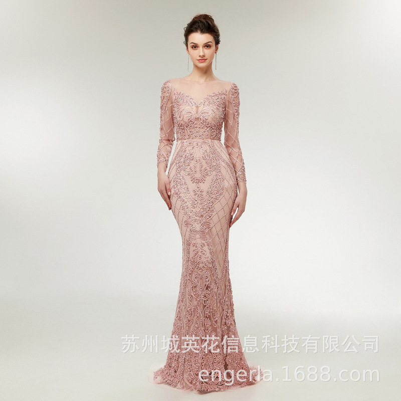 engerla wedding dress 2021 new evening dress handmade lace long sleeve evening dress ball gown