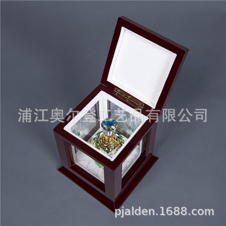 Display wooden box, transparent glass square packaging, wooden box, crystal essential oil perfume bottle, wooden box set manufacturer customization detail image 2