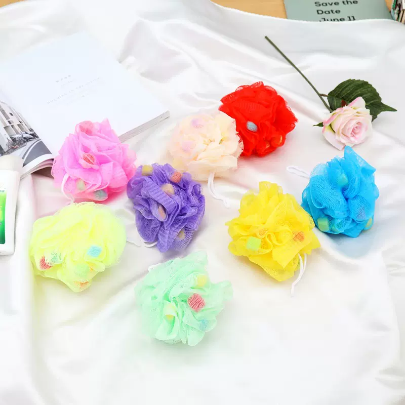 加大彩色海绵浴球浴花沐浴球 个人洗漱清洁洗澡常用背搓浴擦30g